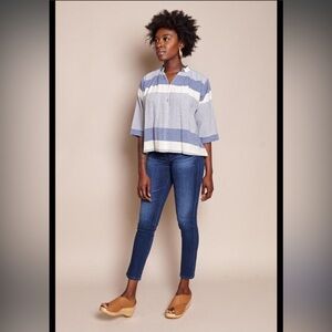 Apiece Apart Shirred Agata Top - Cote Stripe Navy sz 6 #C4